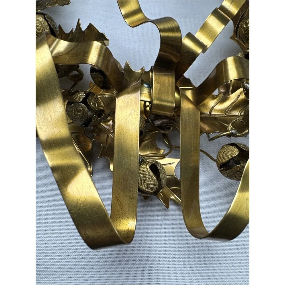 Dresden Petities Choses Brass Wreath Rare Holly Leaves Bells, Petites Christmas